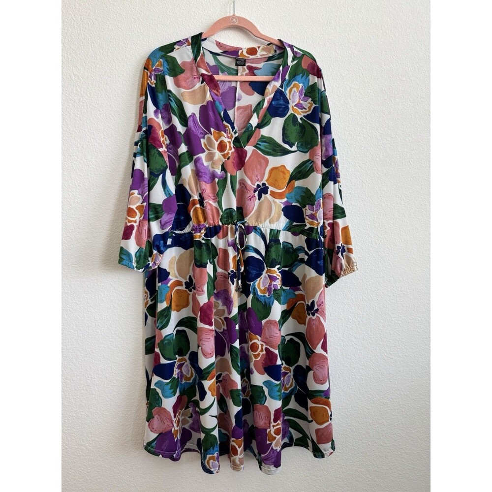 Lildy Women's Colorful Floral Printed Drawstring Waist Dress Size 2XL